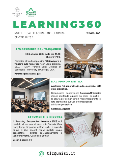 Learning 360: workshop online del Teaching and Learning Center Unisi