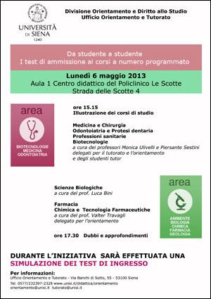 Locandina test di ammissione ai corsi a numero programmato