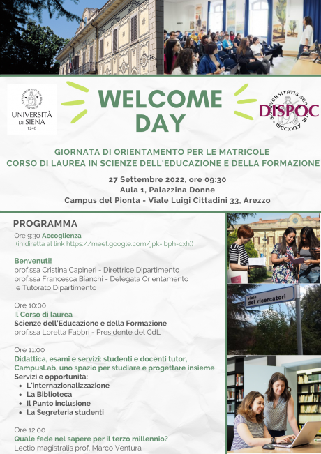 Arezzo: Welcome Day dipartimento Scienze sociali, politiche e cognitive Arezzo: Welcome Day dipartimento Scienze sociali, politiche e cognitive