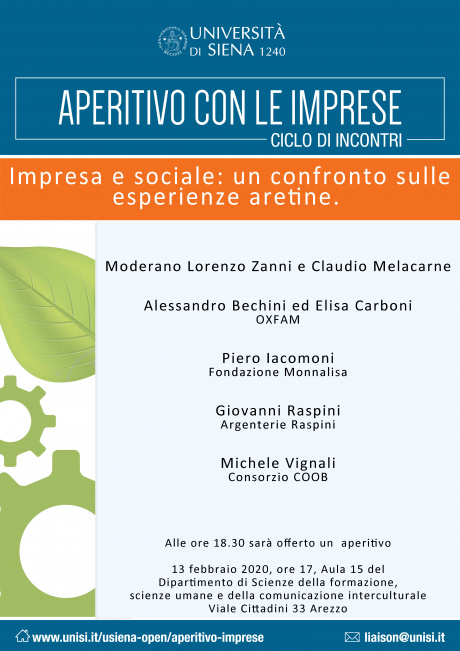 Arezzo: ciclo di incontri Aperitivo con le imprese - "Impresa e sociale" Arezzo: ciclo di incontri Aperitivo con le imprese - "Impresa e sociale"
