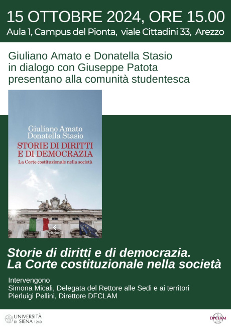 “Storie di diritti e di democrazia”. Giuliano Amato e Donatella Stasio al Pionta “Storie di diritti e di democrazia”. Giuliano Amato e Donatella Stasio al Pionta