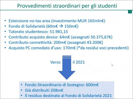 Provvedimenti straordinari per gli studenti