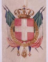 Labaro con stemma sabaudo usato per le cerimonie ufficiali dal 1860 al 1893. Labaro con stemma sabaudo