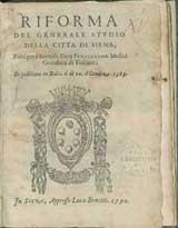 Frontespizio dell'Oratione letta nel 1589 da Diomede Borghesi in occasione dell'inizio delle lezioni di "Tosca Favella", primo corso di lingua italiana tenuto in Italia. Frontespizio dell'Oratione