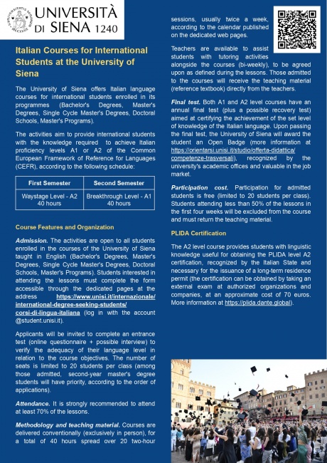 Italian Courses for International Students at the University of Siena