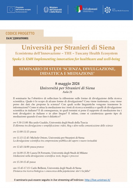 Seminario "Scienza, divulgazione, didattica e mediazione"