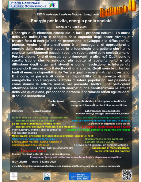 VIII Scuola Nazionale Estiva per insegnanti "La scienza in 4D"