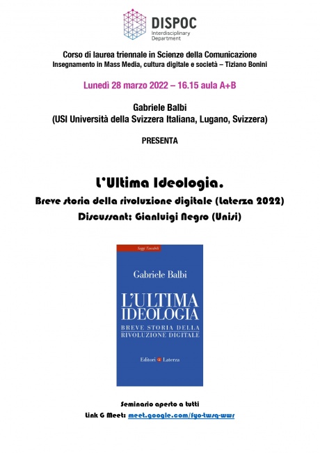 Presentazione del libro "L'ultima ideologia" (Laterza, 2022)
