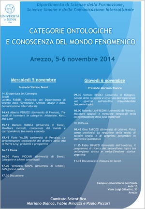 locandina "Categorie ontologiche e conoscenza del mondo fenomenico" locandina "Categorie ontologiche e conoscenza del mondo fenomenico"
