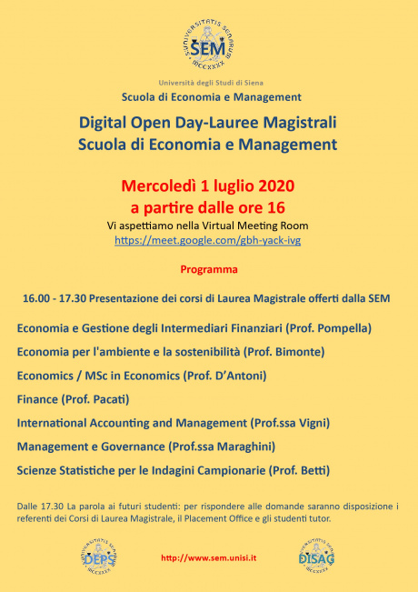 Digital Open Day-Lauree magistrali Scuola di Economia e Management