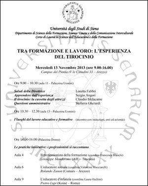 Locandina giornata tirocinio Pionta