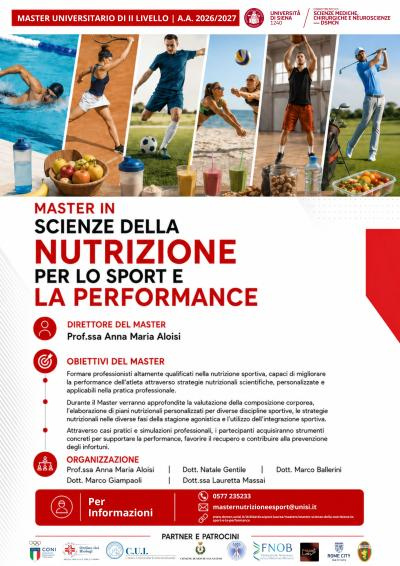 Aperte le iscrizioni al master in Scienze della nutrizione per lo sport Aperte le iscrizioni al master in Scienze della nutrizione per lo sport