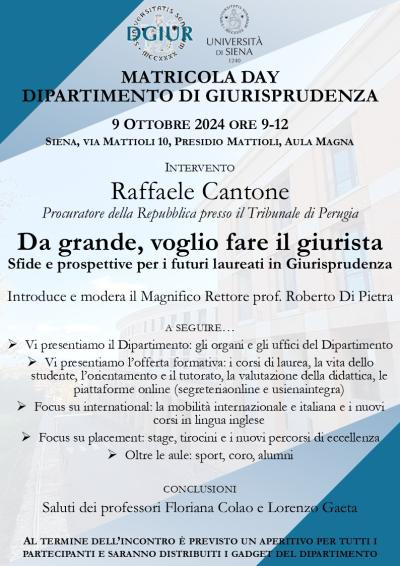 "Da grande voglio fare il giurista": intervento di Raffaele Cantone in occasione del Matricola Day del dipartimento di Giurisprudenza