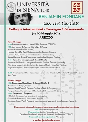 locandina convegno internazionale "Benjamin Fondane, una voce singolare"