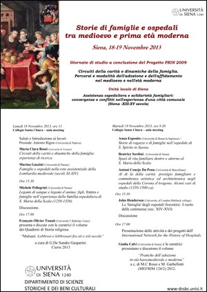 Locandina convegno "Storie di famiglie e ospedali tra medioevo e prima età moderna" Locandina convegno "Storie di famiglie e ospedali tra medioevo e prima età moderna"