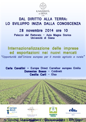 locandina "Dal diritto alla terra: lo sviluppo inizia dalla conoscenza"