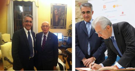Il rettore Riccaboni con il presidente della Repubblica Giorgio Napolitano e l'allora Presidente del Consiglio Mario Monti