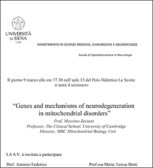 Seminario "Genes and mechanisms of neurodegeneration in mitochondrial disorders"