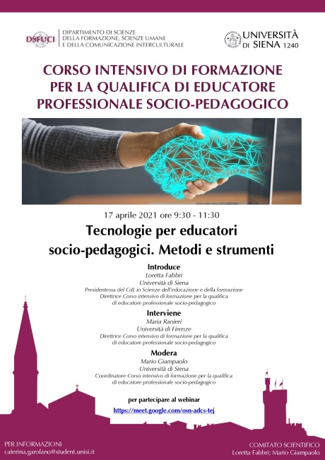 Webinar “Tecnologie per educatori socio-pedagogici. Metodi e strumenti” Webinar “Tecnologie per educatori socio-pedagogici. Metodi e strumenti”