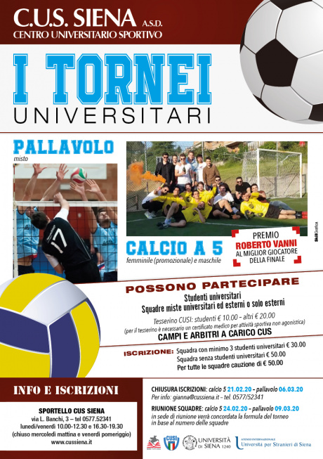 tornei universitari di calcio a 5 e volley del Cus Siena