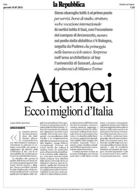 Un'immagine della pagina di oggi di la Repubblica