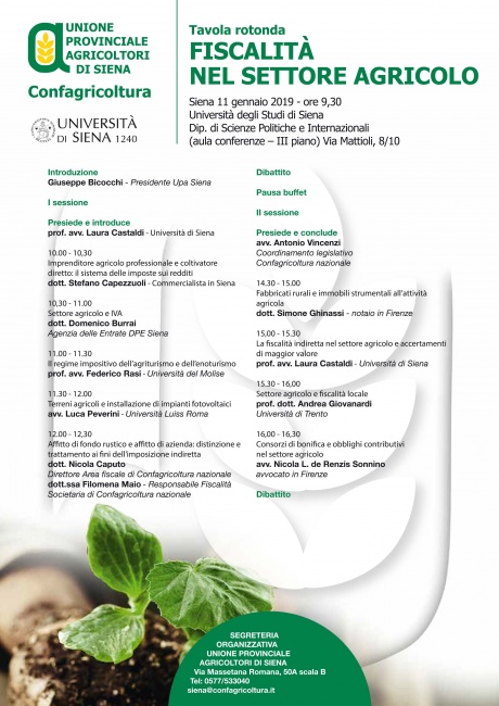 Tavola rotonda "Fiscalità nel settore agricolo"