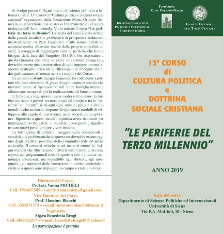 Corso di “Cultura politica e dottrina sociale cristiana”