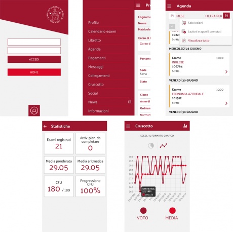 Alcune schermate della app my USiena