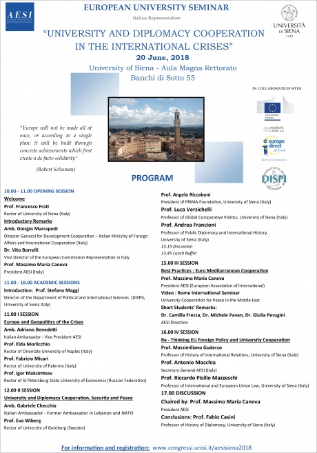 Seminario universitario europeo "University and Diplomacy Cooperation in the International Crises"