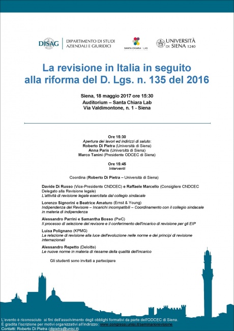 Convegno "La revisione in Italia in seguito alla riforma del D.Lgs. n.135 del 2016"
