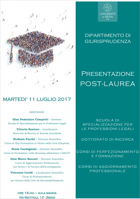 Presentazione offerta post-laurea del dipartimento di Giurisprudenza