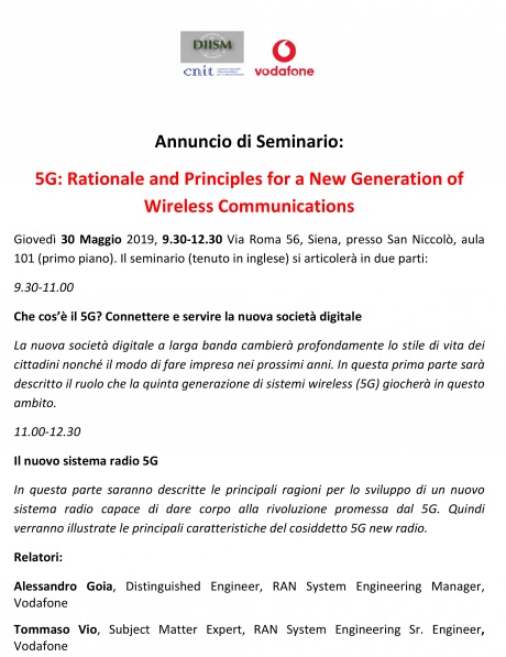  Seminario "5G: Rationale and Principles for a New Generation of Wireless Communication"